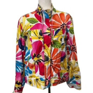Coldwater Creek Zip Up Jacket Bright Floral Long Sleeve‎ Denim Women’s Size 14